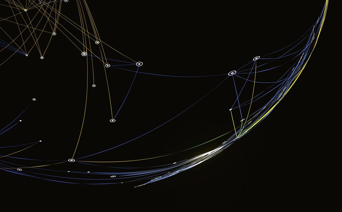An abstract illustration of a glowing network of dots connected by curved gold, blue, and white lines on a black background — the kind of decorative figure that commonly appears on lecture slides with no alt-text.